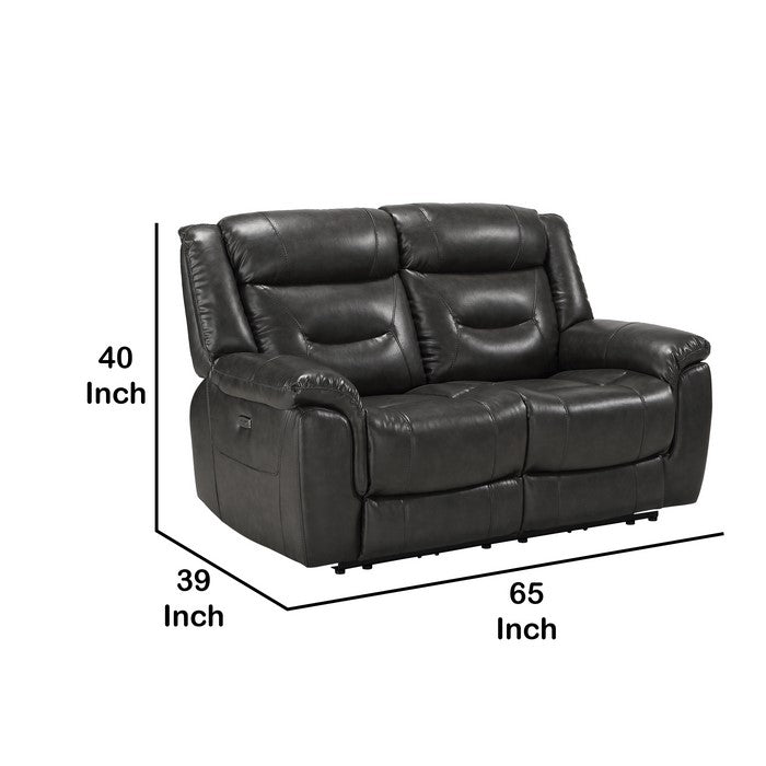 Power Motion Reclining Leatherette Loveseat with  Pillow Top Armrests Black