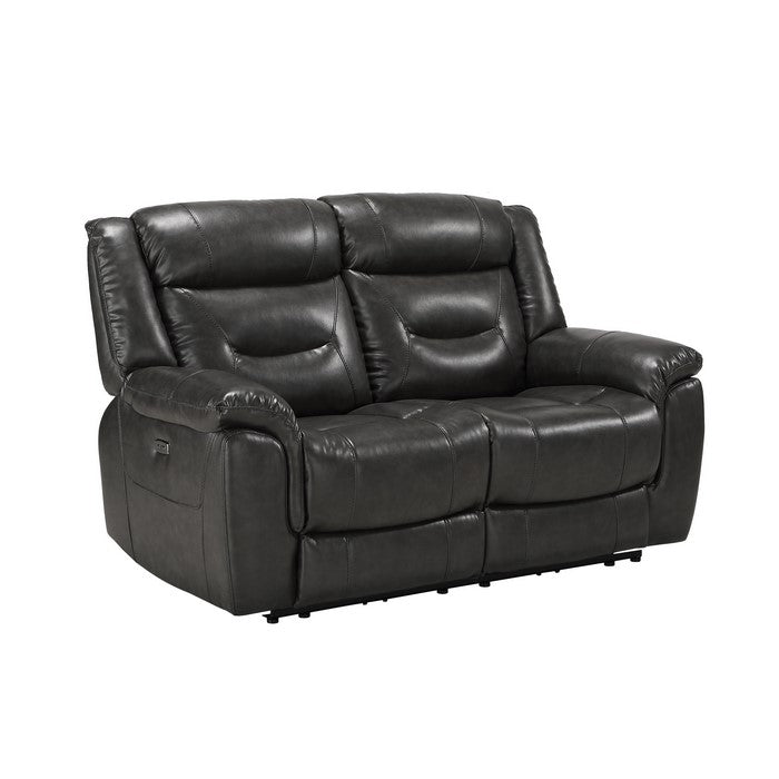 Power Motion Reclining Leatherette Loveseat with  Pillow Top Armrests Black