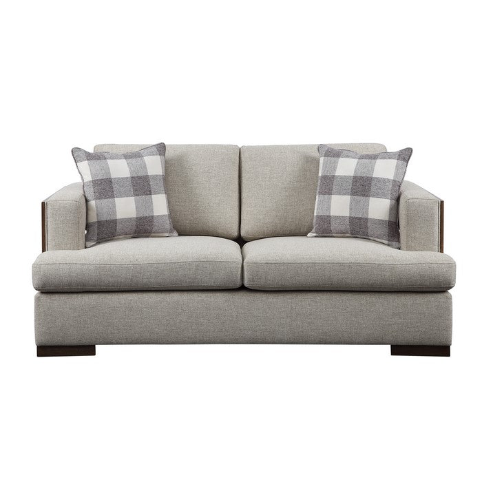 Fabric Upholstered Loveseat with Track Armrests and Block Legs, Gray