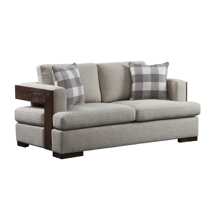 Fabric Upholstered Loveseat with Track Armrests and Block Legs, Gray