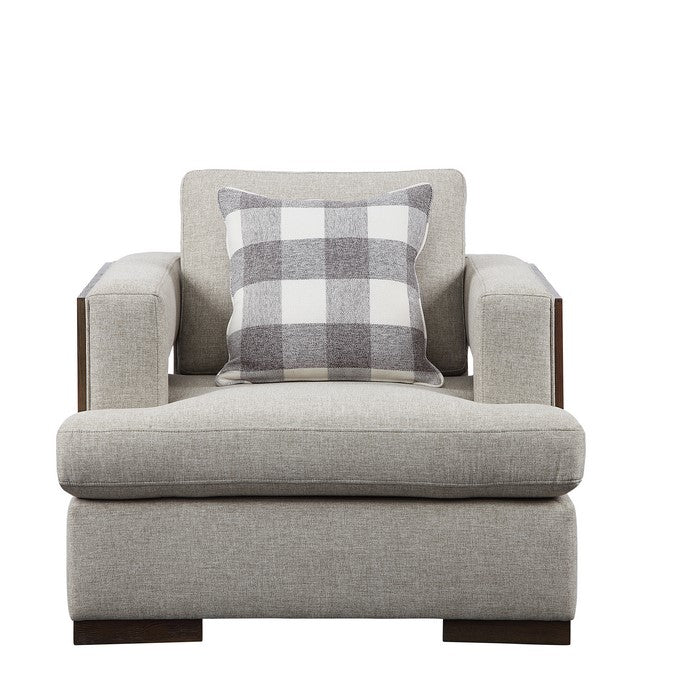 Fabric Upholstered Chair with Track Armrests and Block Legs, Gray