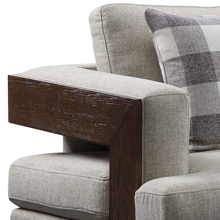 Fabric Upholstered Chair with Track Armrests and Block Legs, Gray
