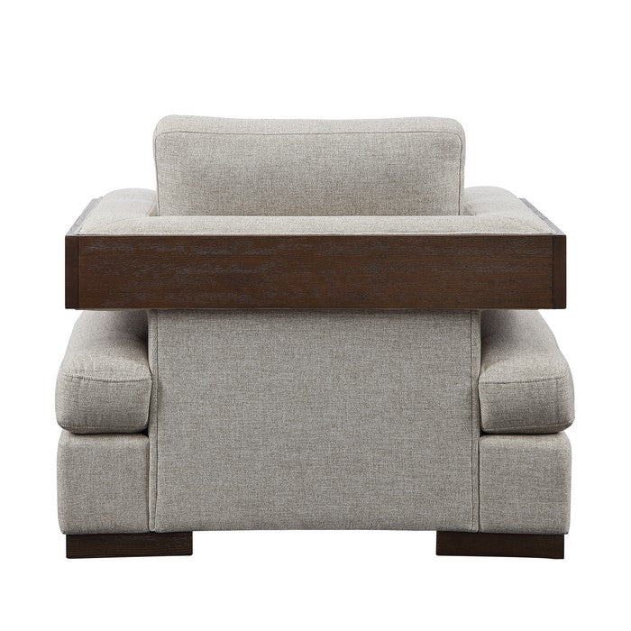 Fabric Upholstered Chair with Track Armrests and Block Legs, Gray