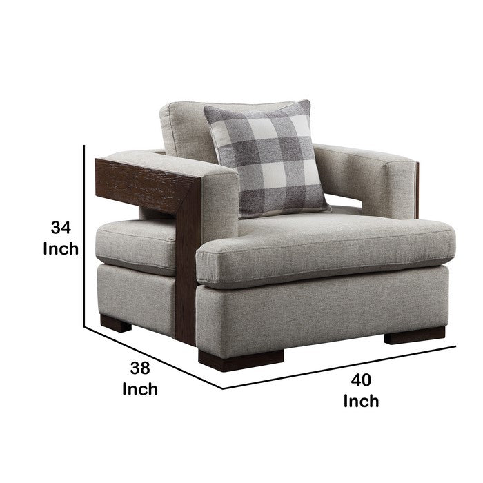Fabric Upholstered Chair with Track Armrests and Block Legs, Gray
