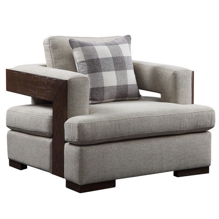 Fabric Upholstered Chair with Track Armrests and Block Legs, Gray
