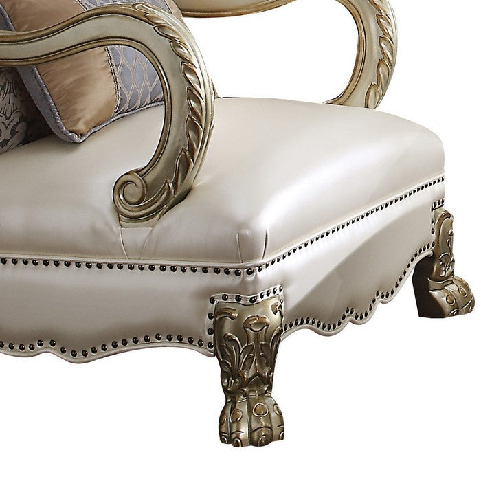 Nailhead Trim Accent Chair with Leatherette Seat and Lion Claw Feet, Beige