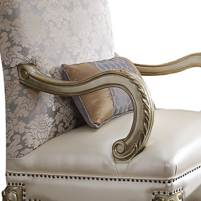 Nailhead Trim Accent Chair with Leatherette Seat and Lion Claw Feet, Beige