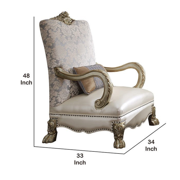 Nailhead Trim Accent Chair with Leatherette Seat and Lion Claw Feet, Beige