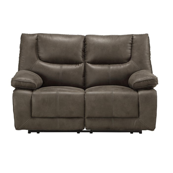 Power Motion Reclining Leatherette Loveseat with Pillow Top Armrests, Brown