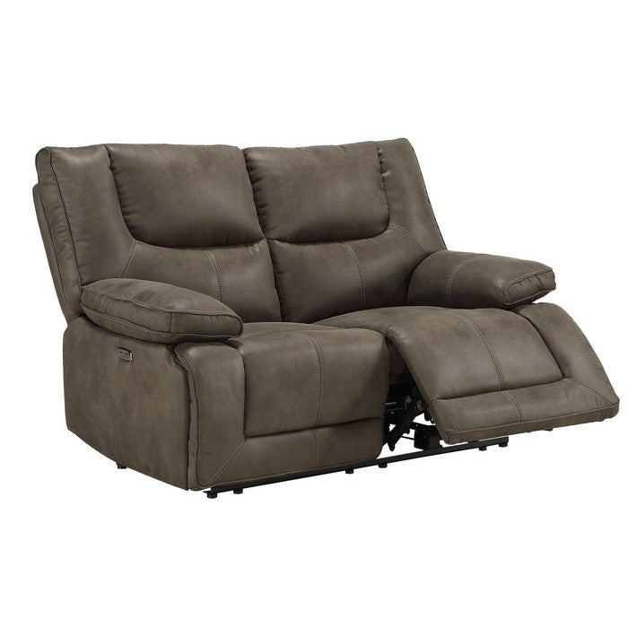Power Motion Reclining Leatherette Loveseat with Pillow Top Armrests, Brown