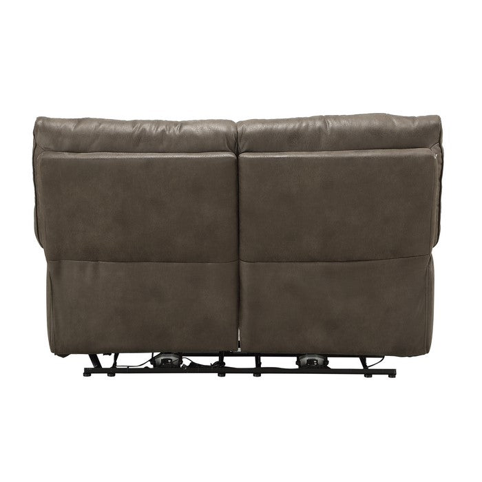 Power Motion Reclining Leatherette Loveseat with Pillow Top Armrests, Brown