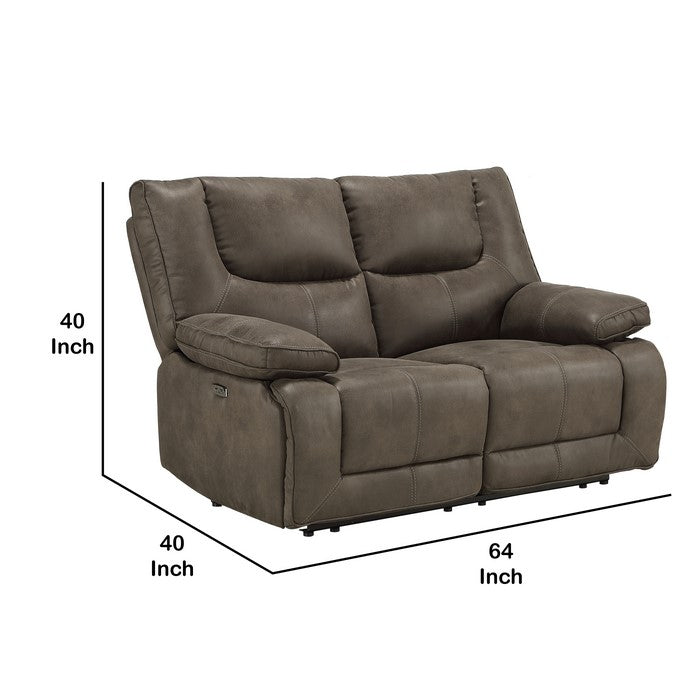 Power Motion Reclining Leatherette Loveseat with Pillow Top Armrests, Brown