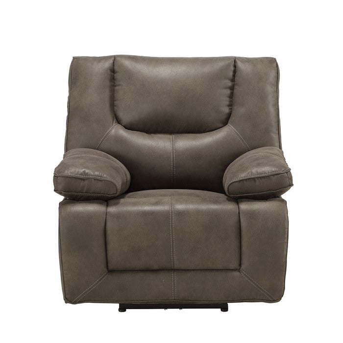 Leatherette Power Motion Recliner with Pillow To Armrests, Brown