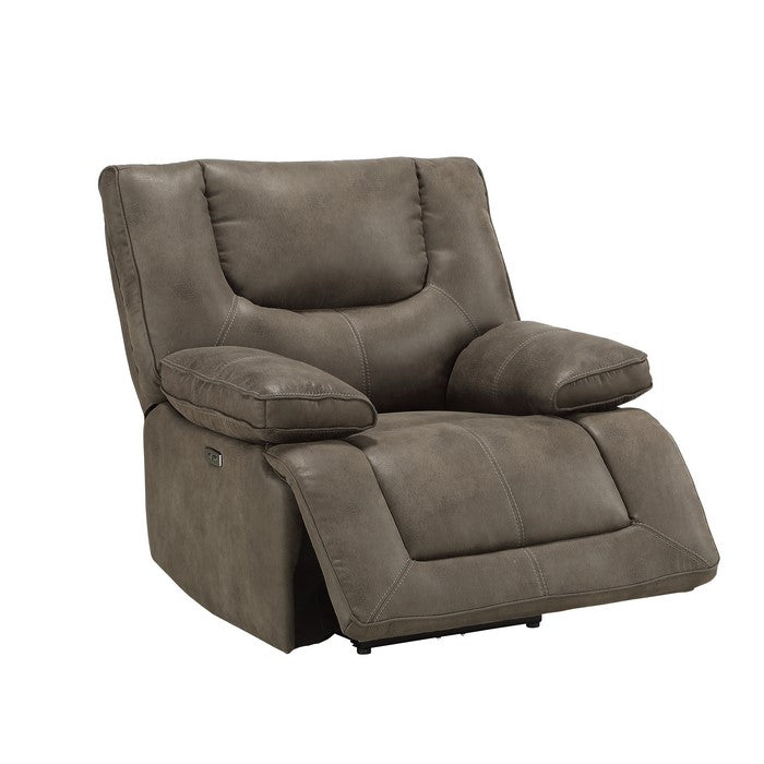 Leatherette Power Motion Recliner with Pillow To Armrests, Brown