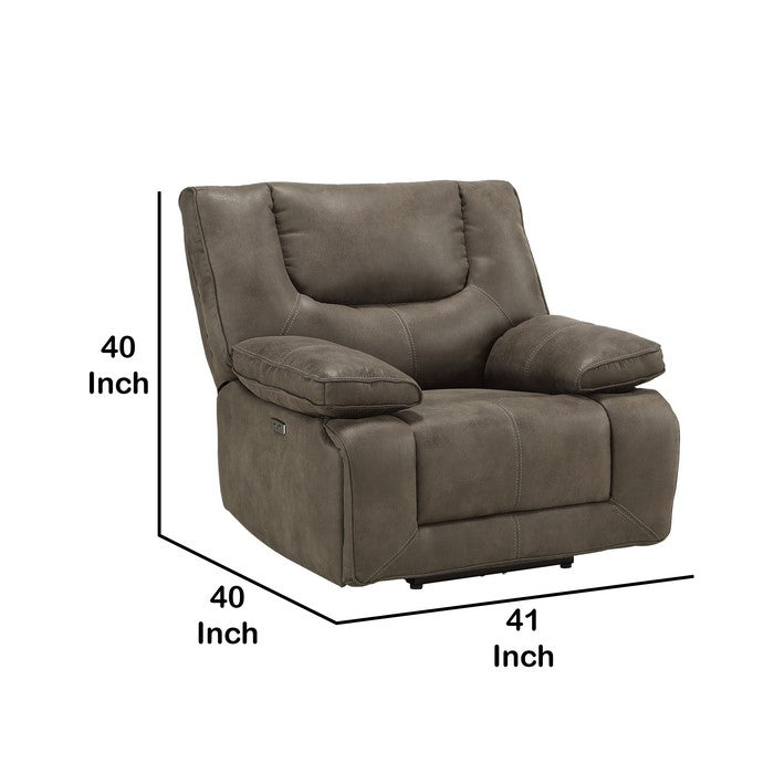 Leatherette Power Motion Recliner with Pillow To Armrests, Brown