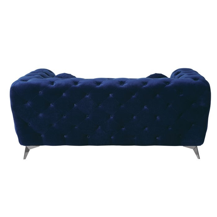 Fabric Loveseat with Chesterfield Design and Angled Metal Legs, Blue
