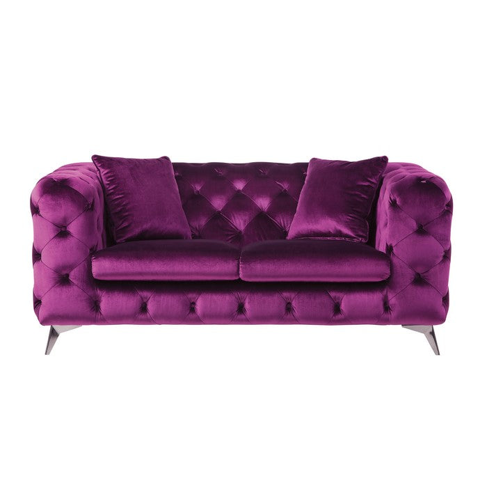 Fabric Loveseat with Chesterfield Design and Angled Metal Legs, Pink