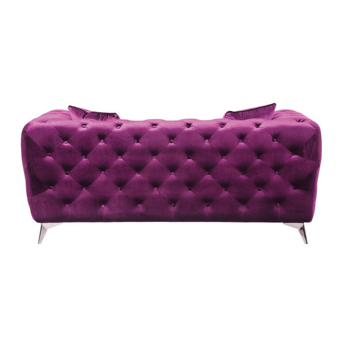 Fabric Loveseat with Chesterfield Design and Angled Metal Legs, Pink