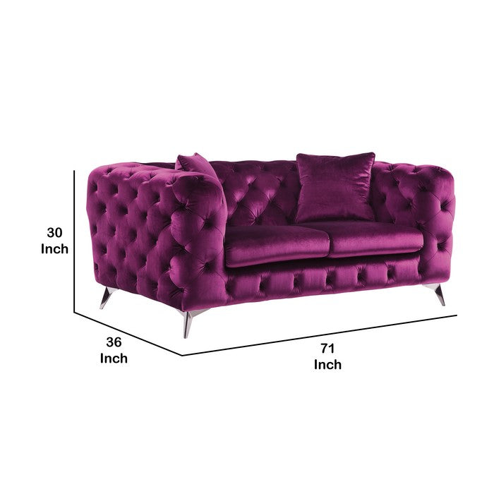 Fabric Loveseat with Chesterfield Design and Angled Metal Legs, Pink