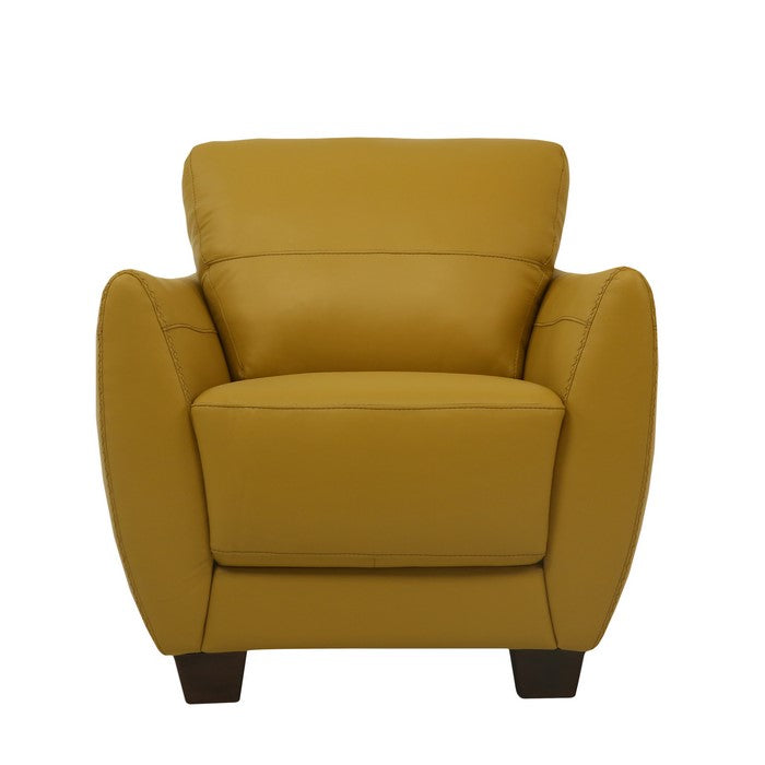 Leatherette Chair with Flared Armrests and Tapered Block Legs, Yellow