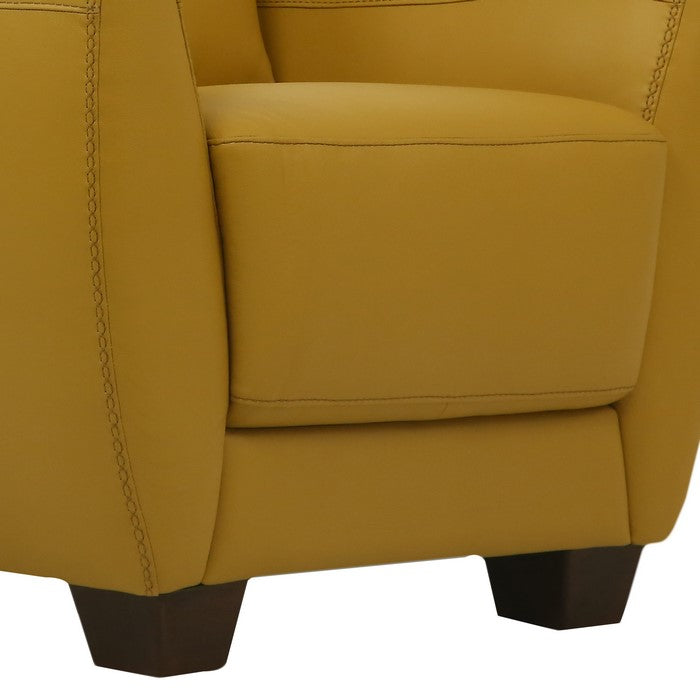 Leatherette Chair with Flared Armrests and Tapered Block Legs, Yellow