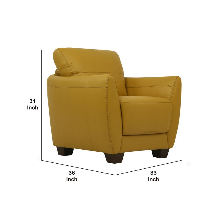 Leatherette Chair with Flared Armrests and Tapered Block Legs, Yellow
