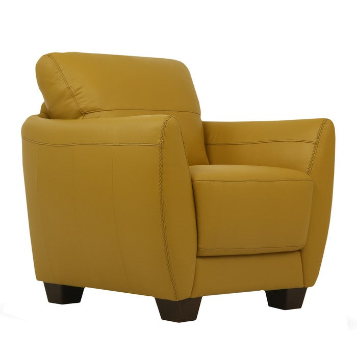 Leatherette Chair with Flared Armrests and Tapered Block Legs, Yellow