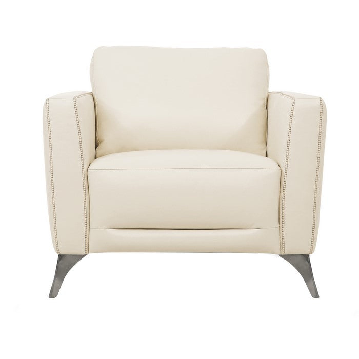 Leatherette Chair with Track Armrests and Angled Metal Legs, Offwhite