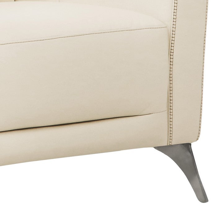 Leatherette Chair with Track Armrests and Angled Metal Legs, Offwhite