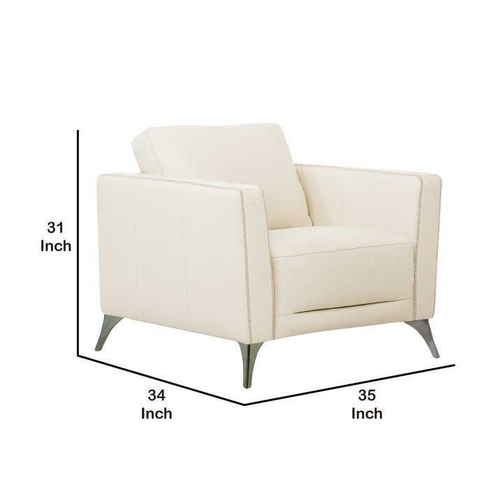 Leatherette Chair with Track Armrests and Angled Metal Legs, Offwhite