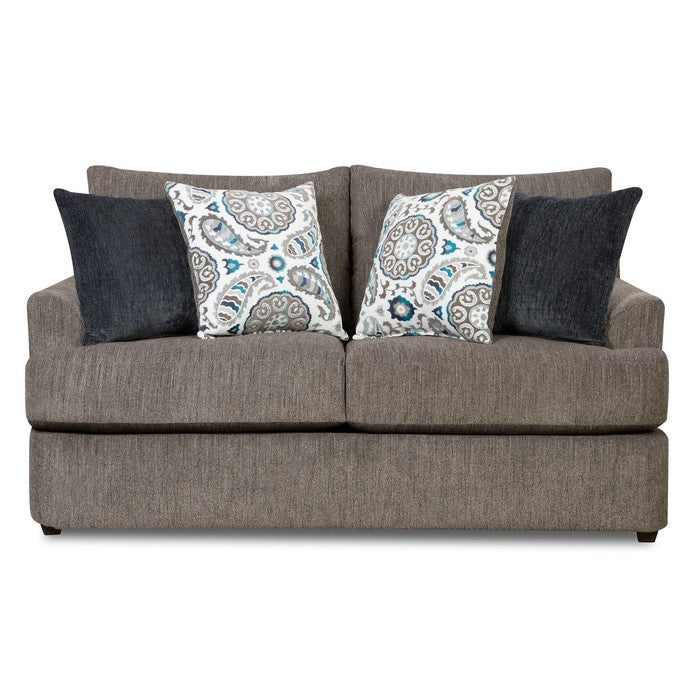 Transitional Fabric Upholstered Loveseat with Round Tapered Feet, Brown