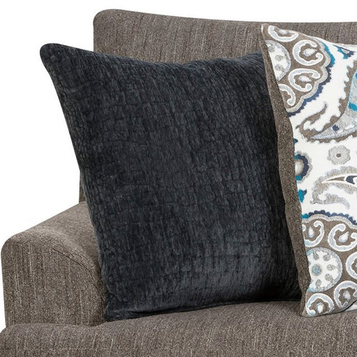Transitional Fabric Upholstered Loveseat with Round Tapered Feet, Brown