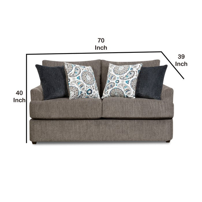 Transitional Fabric Upholstered Loveseat with Round Tapered Feet, Brown