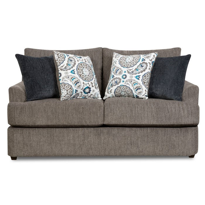 Transitional Fabric Upholstered Loveseat with Round Tapered Feet, Brown