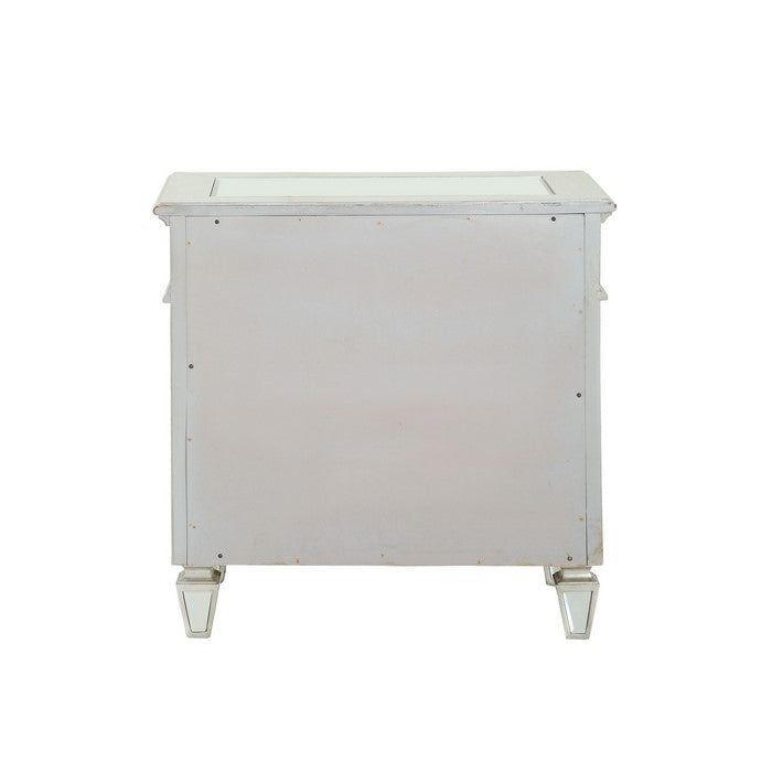 Mirror Accented Wooden Nightstand with 3 Storage Drawers, Silver