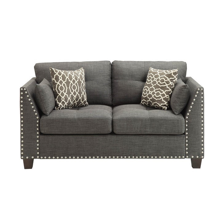 Wood and Fabric Loveseat with Accent Pillows, Gray