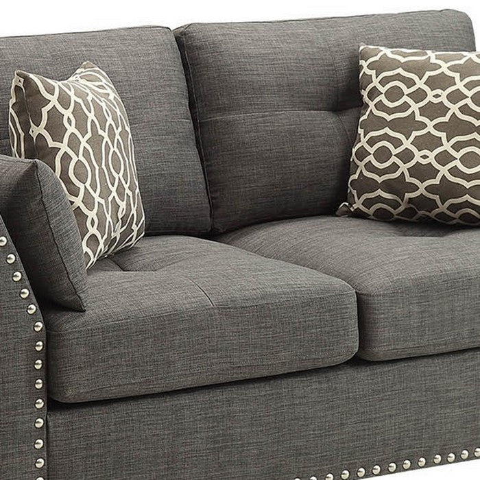 Wood and Fabric Loveseat with Accent Pillows, Gray
