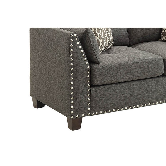 Wood and Fabric Loveseat with Accent Pillows, Gray