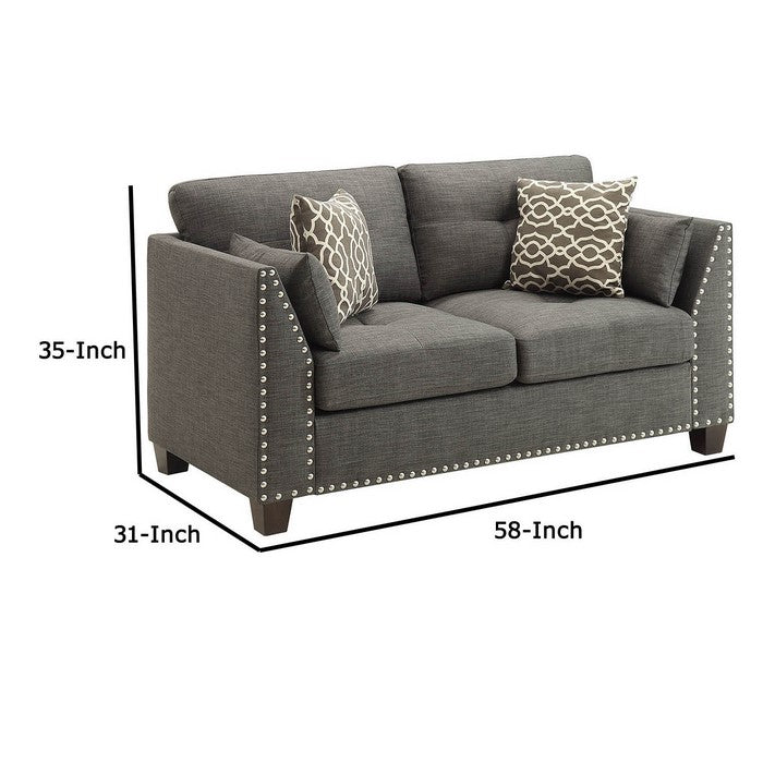 Wood and Fabric Loveseat with Accent Pillows, Gray