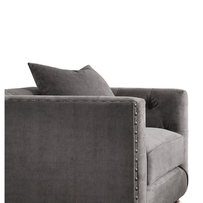 Fabric Upholstered Wooden Sofa Chair with Nail Head Trim, Gray