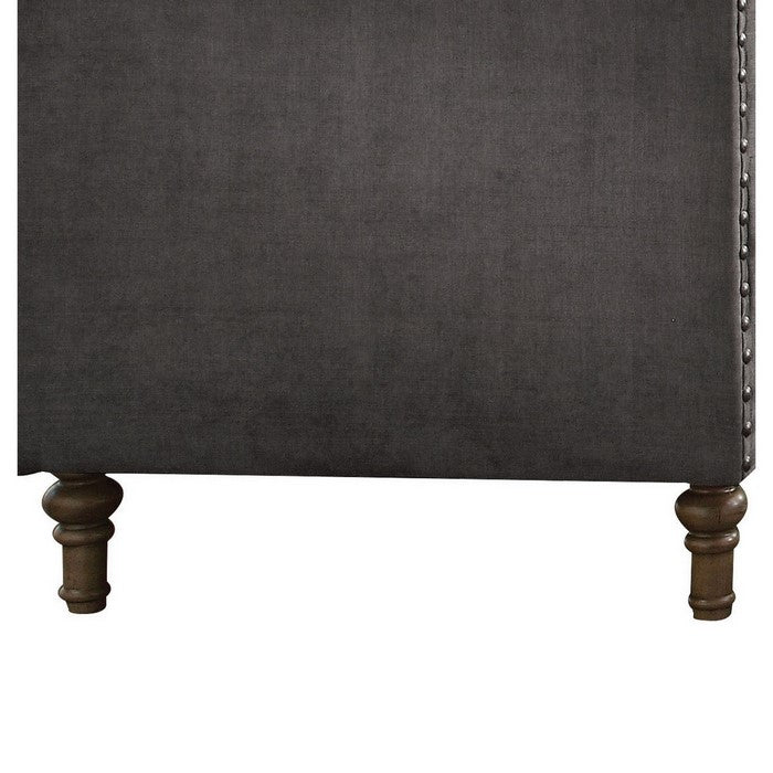 Fabric Upholstered Wooden Sofa Chair with Nail Head Trim, Gray