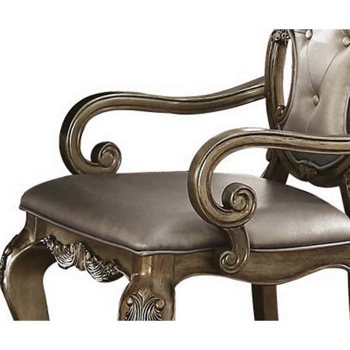 Wood and Fabric Dining Chairs with Armrests, Set of 2, Brown and Champagne