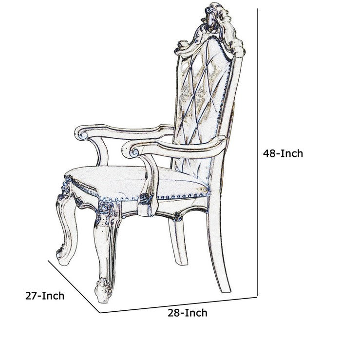Wood and Leather Dining Chairs with Armrests, Set of 2, White and Brown