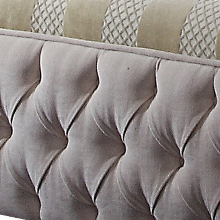 Wood and Fabric Bench with Decorative Moldings, White