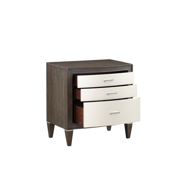 Wooden Nightstand with 3 Storage Drawers, Brown and White