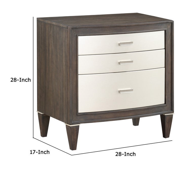 Wooden Nightstand with 3 Storage Drawers, Brown and White