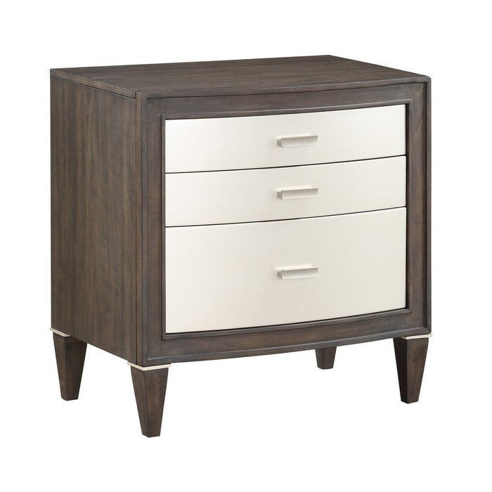 Wooden Nightstand with 3 Storage Drawers, Brown and White