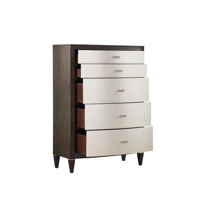 Wooden Chest with 5 Storage Drawers, Brown and White