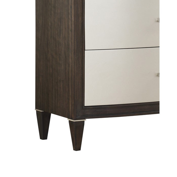 Wooden Chest with 5 Storage Drawers, Brown and White