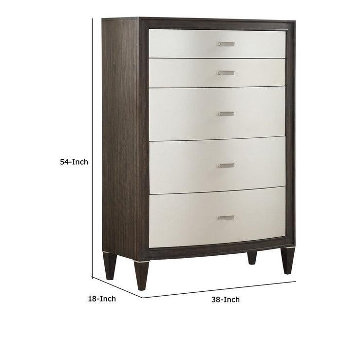 Wooden Chest with 5 Storage Drawers, Brown and White